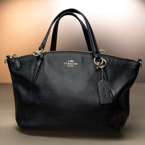 Coach Black Pebbled Leather Small Kelsey Tote Bag Good Hardware Zipper Close GUC